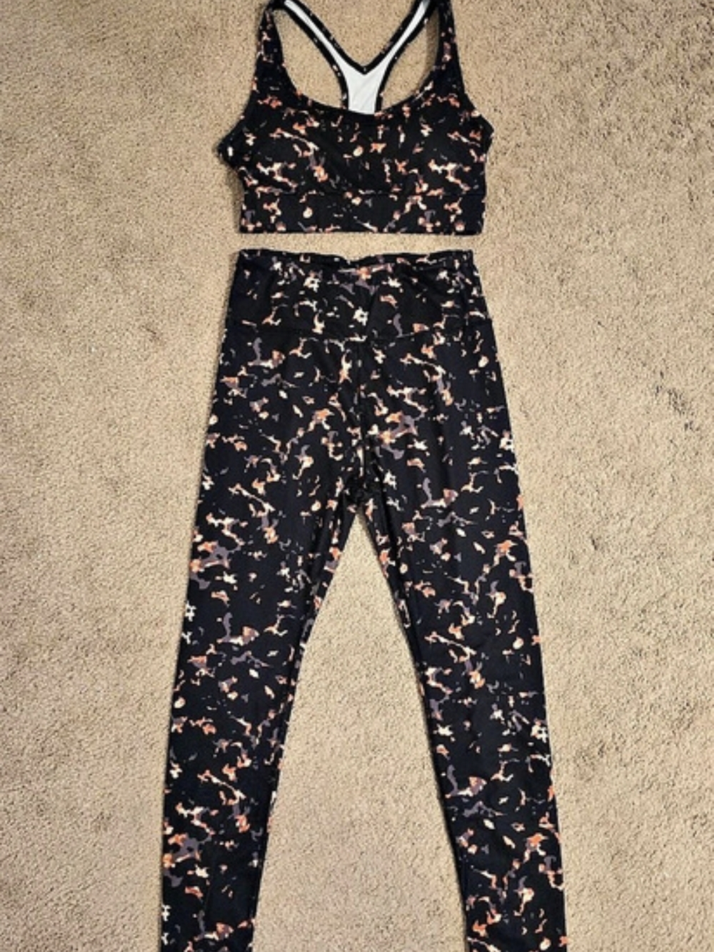 SHEIN Abstract Print Active Wear Set in Black & Orange Size Medium